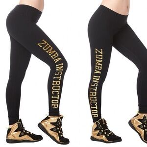 Black Leggings with Gold Zumba Instructor Print